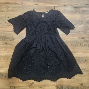 Anthropologie Floreat Osira Swing Coquette Eyelet Baby Tunic Dress Black Size 4